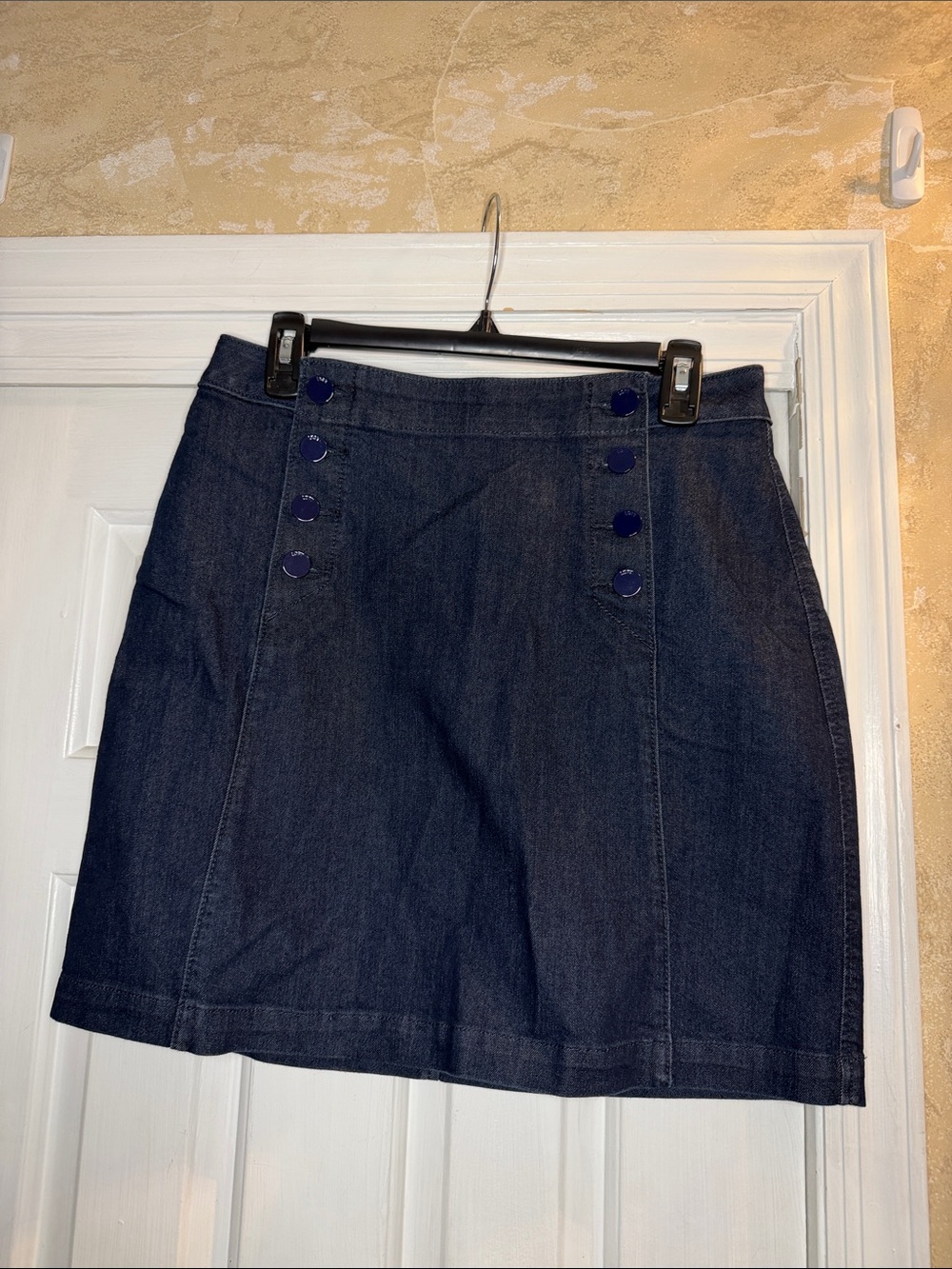 The Loft Dark Blue Denim Button-Accent A-Line Skirt